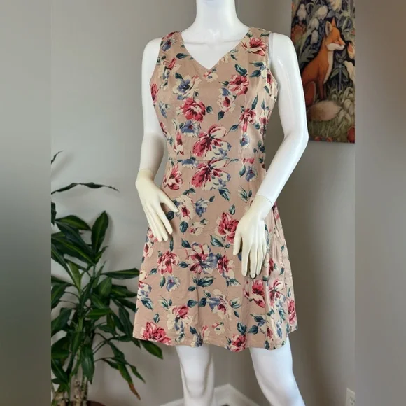 Charming Charlie Khaki Floral Cut Out Dress Size Medium - Picture 8 of 13